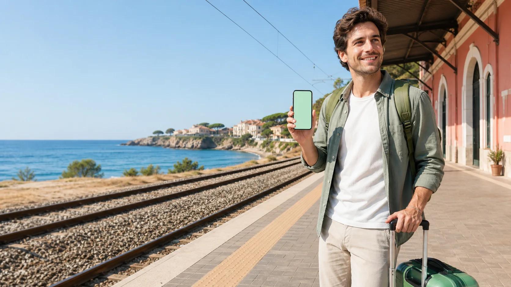 Viajero conectado con una eSIM Fylo